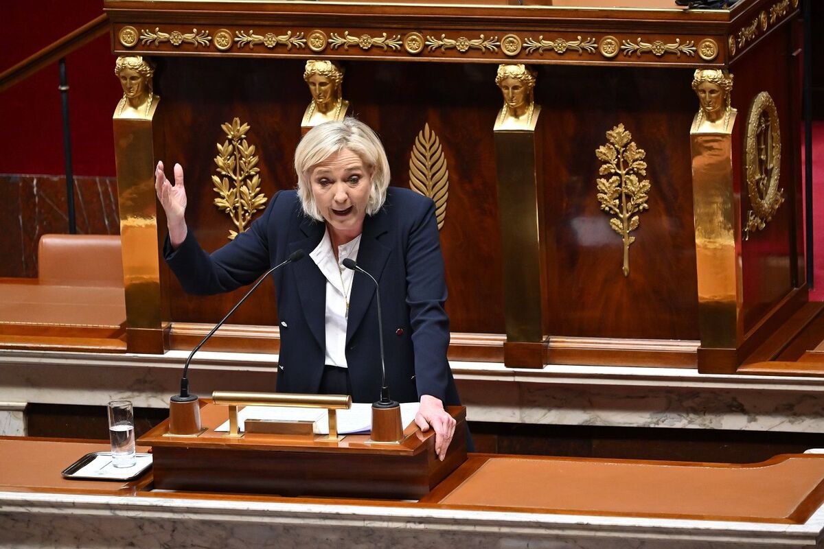 Marine Le Pen.Statement about the situation in Ukraine prior to a debate at the National Assembly in Paris, FRANCE on Mars 12, 2024//01JACQUESWITT_CHOIXuk047/Credit:Jacques Witt/SIPA/2403121834