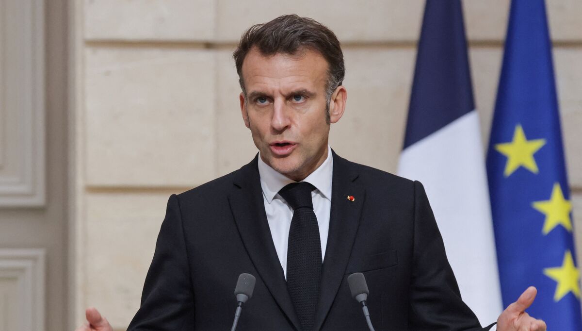 France's President Emmanuel Macron delivers a speech during a joint press conference with Ukraine's President Volodymyr Zelensky, in Paris, March 13, 2026. LUDOVIC MARIN/Pool via REUTERS