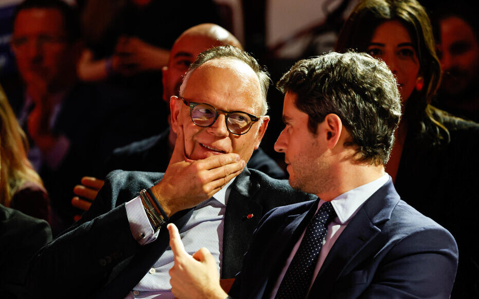 Paris, France, le 10 février 2026. Pierre-Yves Bournazel, candidat de HORIZONS et de RENAISSSANCE à la mairie de Paris à l'occasion des élections municipales, a tenu une réunion politique, un meeting, en présence de Gabriel Attal et d'Edouard PHILIPPE.photo : LP / Olivier Corsan